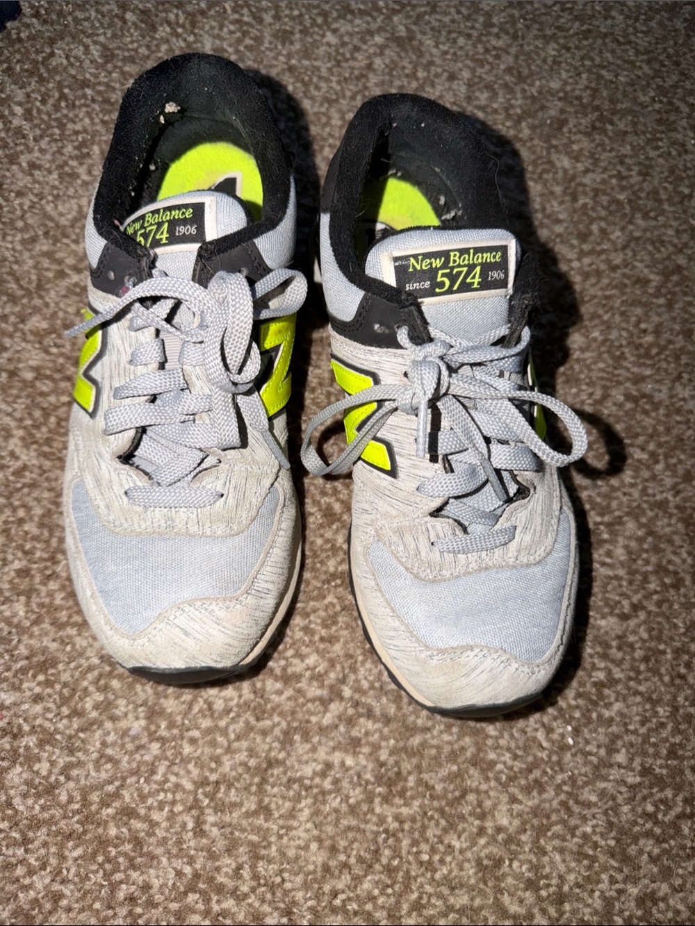 New Balance 574 Sneakers in Gray and Neon Yellow